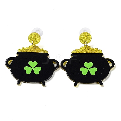 Saint Patrick's Day Sparkling Acrylic Dangle Stud Earrings LS-EJEW-P243-A01-1