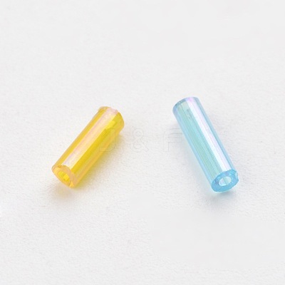 Transparent Colours Rainbow Glass Bugle Beads X-TSDB6MM-M-1