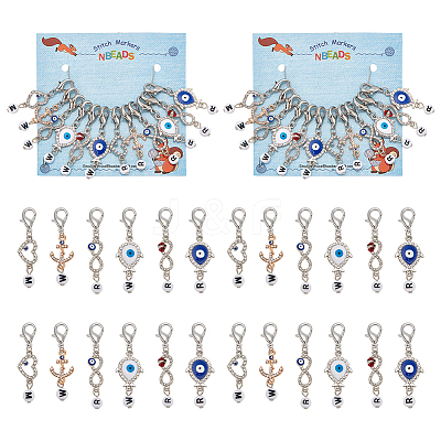 Alloy Rhinestone Evil Eye Pendant Locking Stitch Markers with Acrylic Beads HJEW-AB00081-1