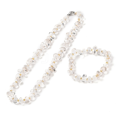 Nuggets Natural Quartz Crystal Beads Bracelets & Necklaces Sets SJEW-P004-01P-06-1