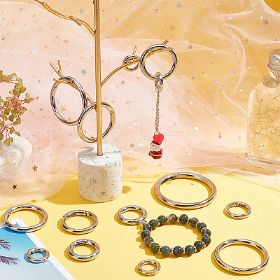 16Pcs 8 Styles Alloy Spring Gate Rings FIND-PH0007-80P-1