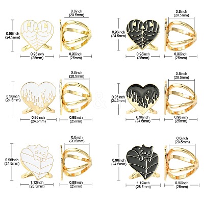 12Pcs 6 Styles Heart Golden Alloy Enamel Scarf Buckle Ring AJEW-CJ0001-34-1