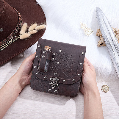 Rectangle PU Leather Medieval Waist Belt Bag with 2Pcs Glass Potion Bottles AJEW-WH0696-575A-1