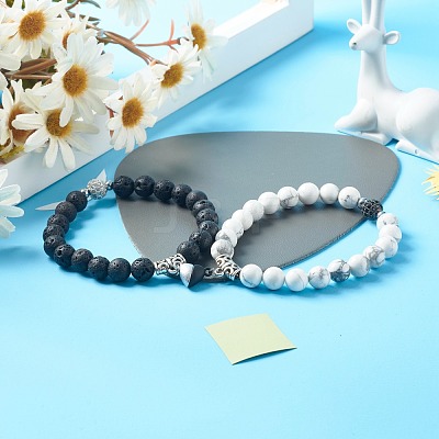 Magnetic Heart Clasps Bracelets Set for Couples Best Friends BJEW-JB06791-1