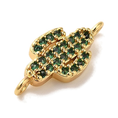Rack Plating Brass Micro Pave Green Cubic Zirconia Cactus Connector Links KK-U027-01G-1