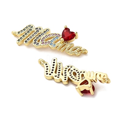 Mother's Day Brass Micro Pave Cubic Zirconia Word Love Heart Mama Connector Charms KK-M324-01B-G-1