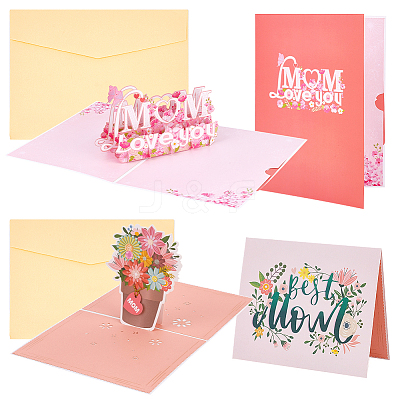2 Sets 2 Styles Mother's Day 3D Pop Up Paper Greeting Card for Birthday Day AJEW-GA0006-97-1