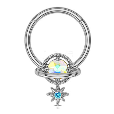 304 Stainless Steel Nose Ring with Brass Pave Clear AB Cubic Zirconia Planet Charms FS-WG57CFD-02-1