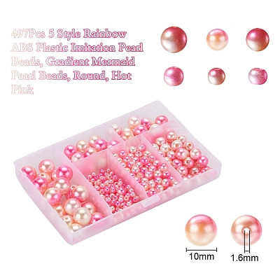 497Pcs 5 Style Rainbow ABS Plastic Imitation Pearl Beads OACR-YW0001-07D-1