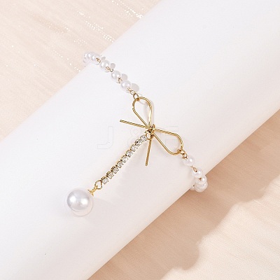 304 Stainless Steel & Crystal Rhinestone Charm Bracelets BJEW-G755-03G-1