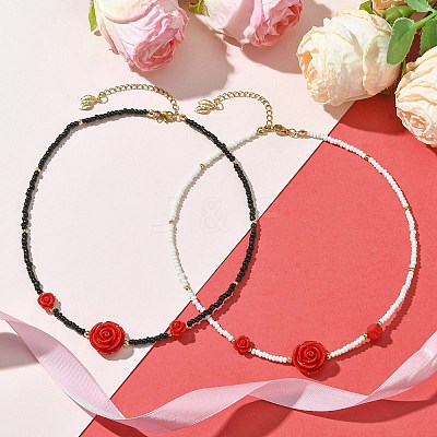 2Pcs 2 Colors Glass Seed Beaded Necklace Sets NJEW-MZ00053-1
