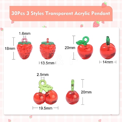 30Pcs 3 Styles Transparent Acrylic Pendants TACR-CJ0001-61-1