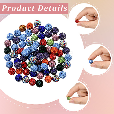 90Pcs Glass Rhinestone Clay Pave Round Beads RB-LT0001-02-1