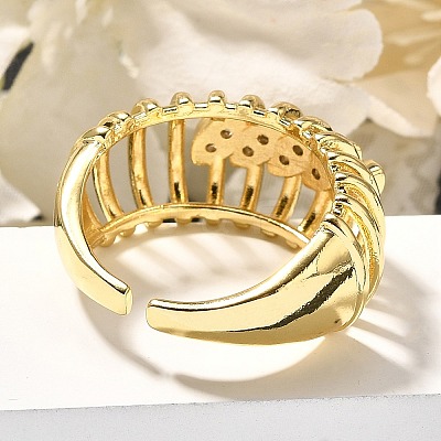Brass Micro Pave Clear Cubic Zirconia Cuff Rings RJEW-U035-09GP-1