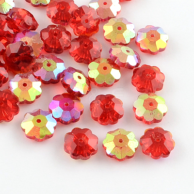 AB-Color Plated Flower Transparent Glass Beads X-GLAA-R160-01AB-1