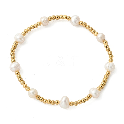 Brass & Natural Cultured Freshwater Pearl Beaded Stretch Bracelets for Women BJEW-JB13736-1