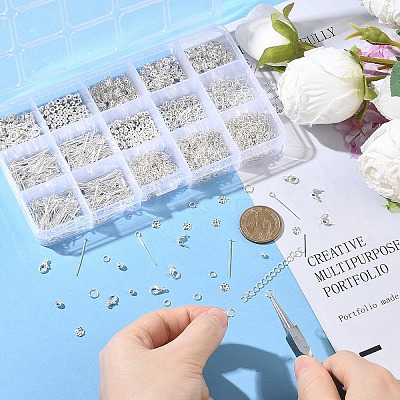 Alloy Lobster Claw Clasps & Iron Bead Tips & Eye Pin & Bead Caps & Spacer Beads & Open Jump Rings Findings Kits FIND-YW0008-89-1