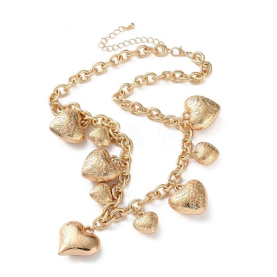 Alloy Flower Textured Heart Bib Necklaces for Women LS-NJEW-S458-01G-1