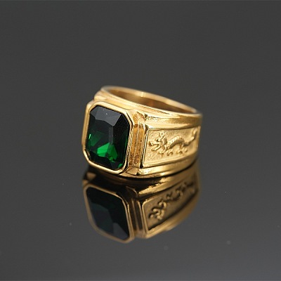 304 Stainless Steel with Cubic Zirconia Dragon Pattern Finger Rings for Men FS-WGD623F-02-1