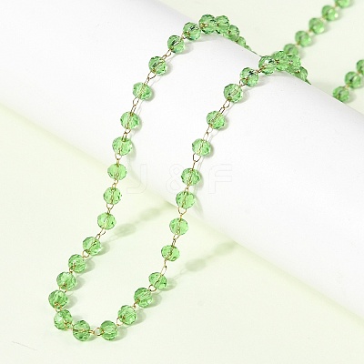 304 Stainless Steel with Glass Faceted Rondelle Bead Handmade Link Chain Birth Stone Necklaces for Women NJEW-G195-01G-06-1