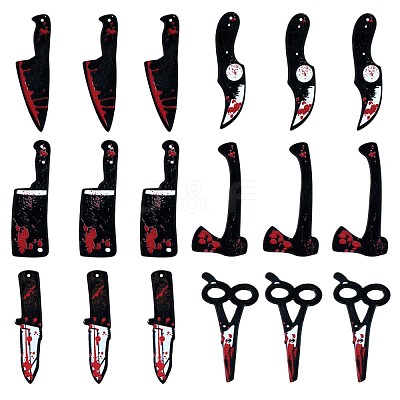 18Pcs 6 Styles Bloody Knife Scissors Axe Opaque Resin Halloween Horror Goth Pendants JX235A-1