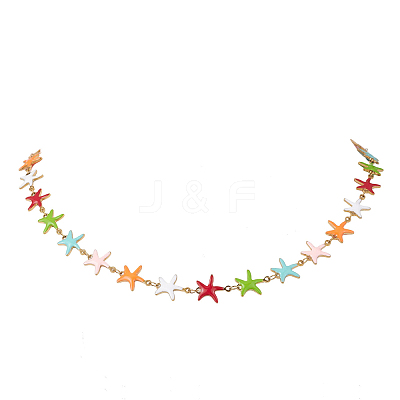 Ocean 304 Stainless Steel Colorful Enamel Starfish Fish Turtle Link Chain Necklaces for Women NJEW-JN05806-1