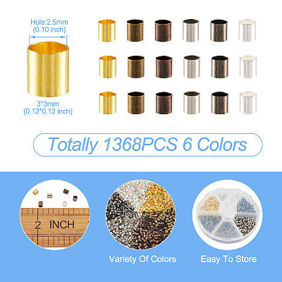 1368Pcs 6 Colors Brass Crimp Beads KK-YS0001-09-1