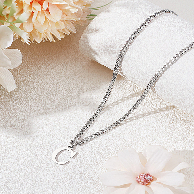 1Pc 304 Stainless Steel Letter Pendant Necklaces NJEW-LP0001-33C-P-1