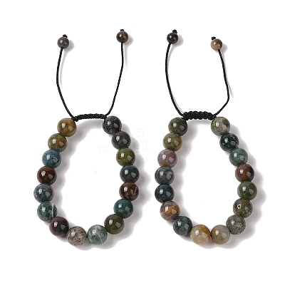 10mm Round Natural Indian Agate Braided Bead Bracelets BJEW-C067-01C-27-1