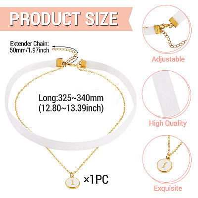 Alloy Enamel Letter Pendant Single Face White Velvet Ribbon & Brass Chain Double Layered Choker Necklaces NJEW-TAC0035-1