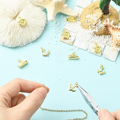 9Pcs 3 Styles Helm & Ship Charms Brass Pendants KK-CJ0005-75-1
