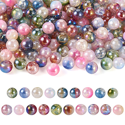 190Pcs 19 Colors Electroplate Transparent Crackle Glass Beads GLAA-TA0002-18-1