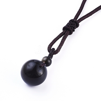 Natural Golden Sheen Obsidian Pendant Necklaces NJEW-P241-A01-1