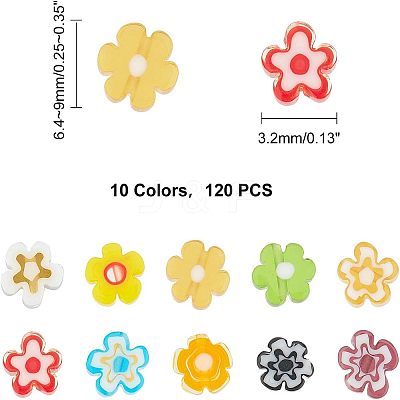 120Pcs 10 Colors Handmade Millefiori Glass Beads LAMP-FH0001-01-1