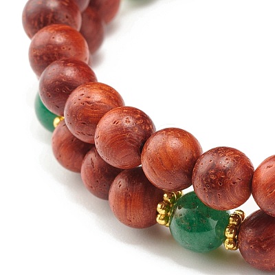 Natural Wood Round Beads Bracelets Set BJEW-JB07275-1
