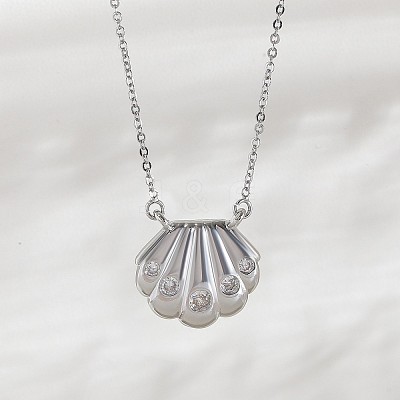 Ocean Summer Brass Pave Clear Cubic Zirconia Pendant Necklaces FS-WG82AA1-20-1
