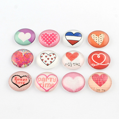Half Round/Dome Heart Pattern Glass Flatback Cabochons for DIY Projects GGLA-Q037-10mm-47-1