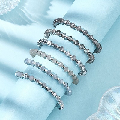 6Pcs Round Glass & CCB Beads Stretch Bracelets for Women BJEW-JB12676-1