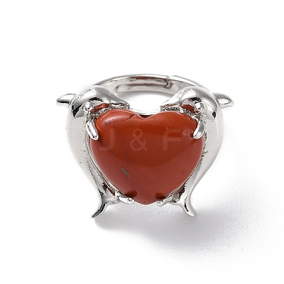 Natural Red Jasper Dolphin & Heart Adjustable Rings RJEW-K241-02P-05-1