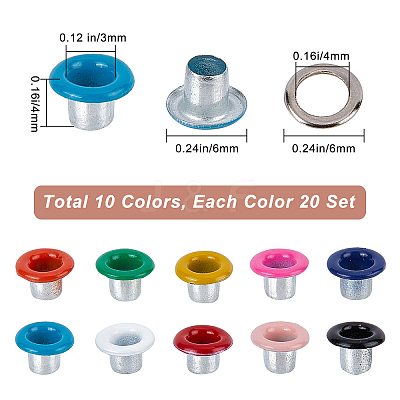 200 Sets 10 Colors Iron Grommet Eyelet Findings SCRA-GF0001-01-1
