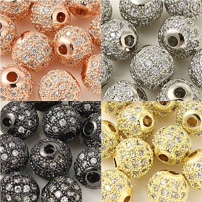 10Pcs Round Brass Micro Pave Cubic Zirconia Beads ZIRC-YW0001-26B-1