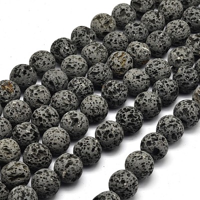 Unwaxed Natural Lava Rock Bead Strands G-F309-14mm-1