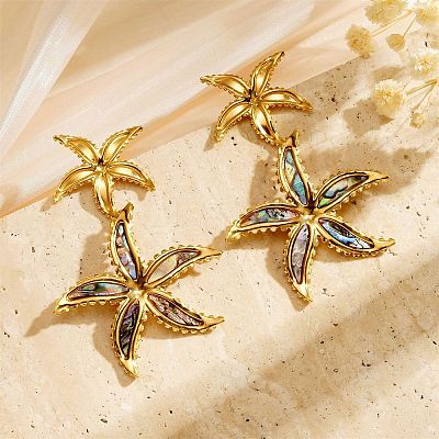 304 Stainless Steel & Shell Stud Earrings for Women EJEW-Z065-02G-01-1
