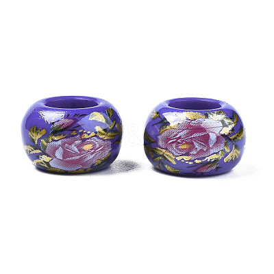 Flower Printed Opaque Acrylic Rondelle Beads SACR-S305-27-G04-1