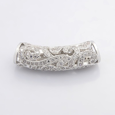 Hollow Brass Micro Pave Cubic Zirconia Tube Beads X-ZIRC-P004-03P-NR-1