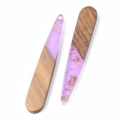 Transparent Resin & Walnut Wood Pendants X-RESI-S389-039A-B01-1