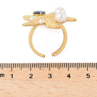 304 Stainless Steel Micro Pave Cubic Zirconia Plastic Pearl Cuff Rings RJEW-D310-02C-G-1