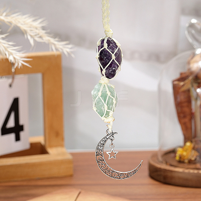 Nuggets Natural Amethyst & Green Aventurine Pouch Pendant Decorations HJEW-WH20002-03C-1