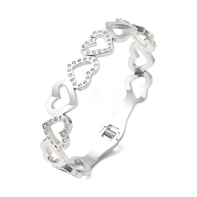Hollow Heart 304 Stainless Steel Bangles for Women BJEW-A166-01B-P-1