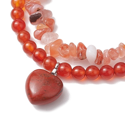 2pcs 2 Styles 6mm Round & Chip Natural Red Agate Beaded Stretch Bracelet Sets BJEW-TA00517-01-1